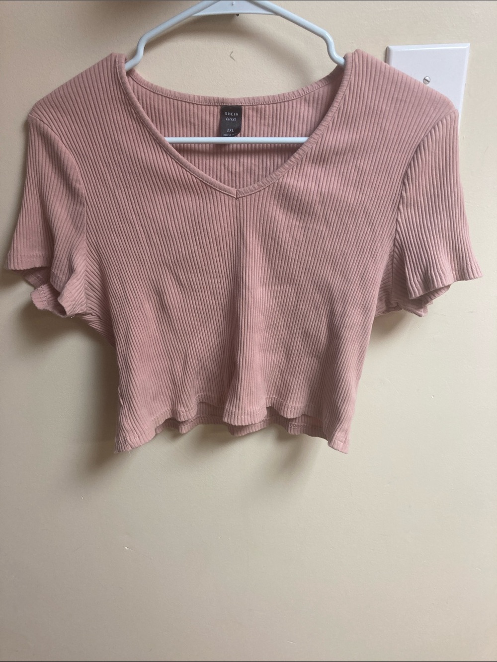 Ribbed V-Neck Cropped Tee in Dusty Rose
